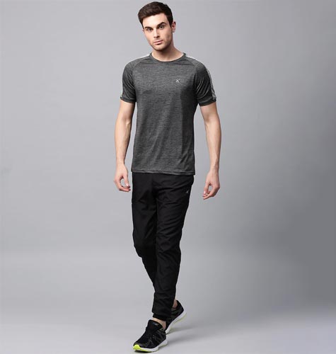 Men Charcoal Grey Slim Advanced Rapid Dry Raglan T-shirt